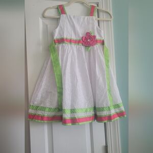 Bloom White Dress with Green and Pink  Accents